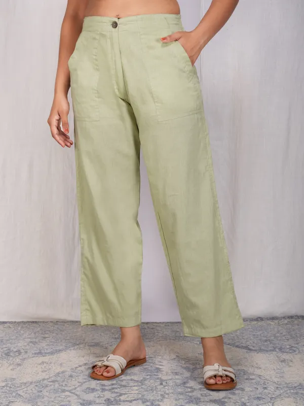 Green_Cotton_Comfort_Fit_Mid-rise_Formal_Trouser_For_Women