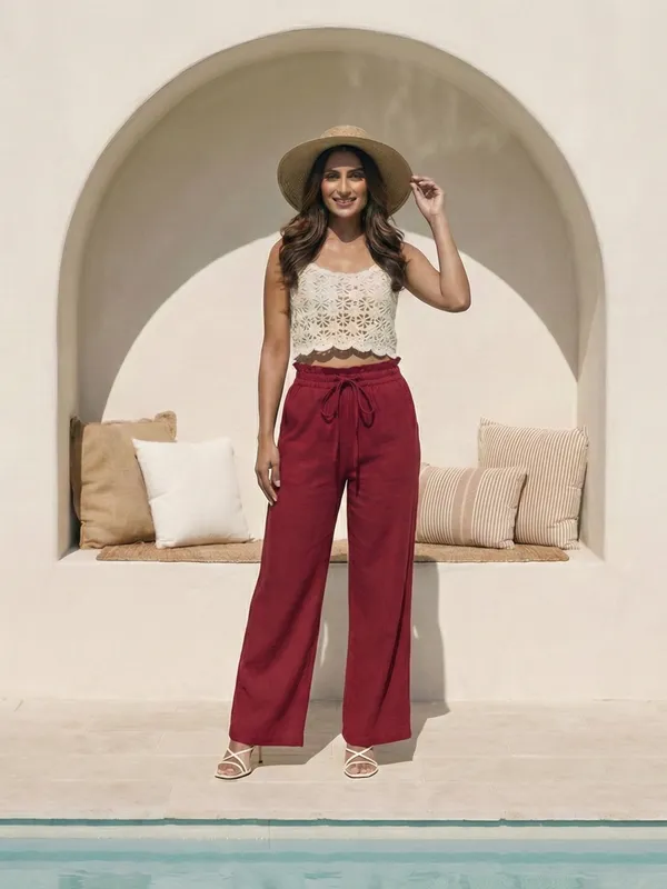 Women's_Merlot_High-Rise_Paperbag_Cotton_Wide_Leg_Trousers