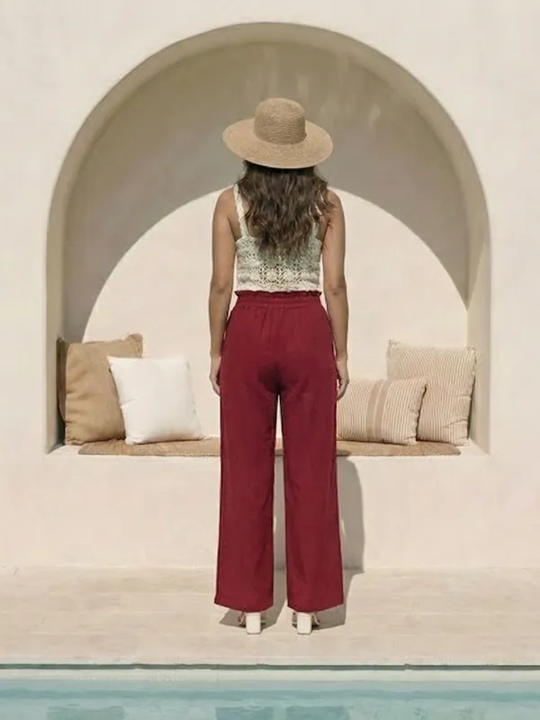 Women's_Merlot_High-Rise_Paperbag_Cotton_Wide_Leg_Trousers