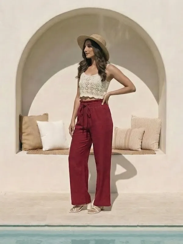 Women's_Merlot_High-Rise_Paperbag_Cotton_Wide_Leg_Trousers