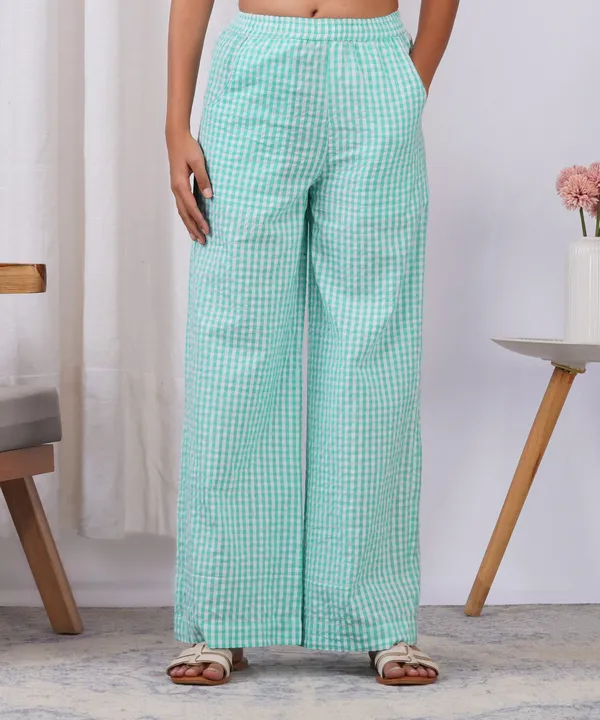 Green_&_White_Gingham_Checked_Cotton_Trousers_with_Pockets