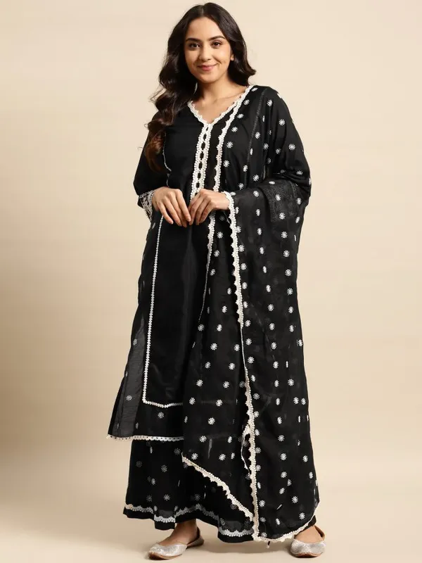 Black_Embroidered_Cotton_Kurta_with_Embroidered_Sharara_and_Dupatta_-_Set_of_3_-_XXL