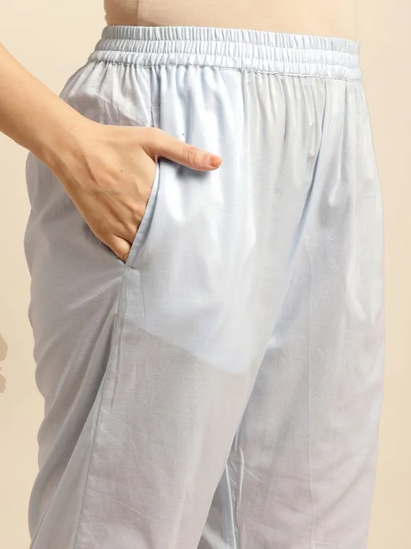 Sky_Blue_Short_Embroidered_Cotton_Kurta_with_Lace_Pant_-_Set_of_2_-_XXL
