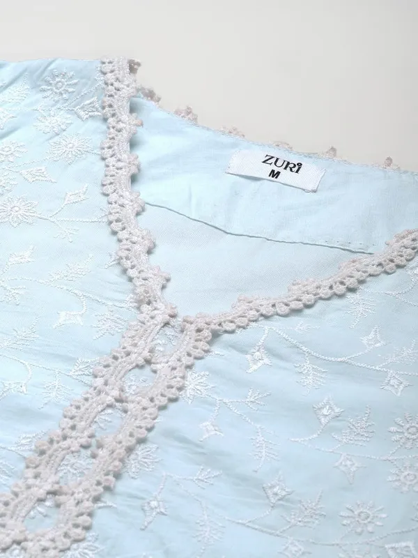 Sky_Blue_Short_Embroidered_Cotton_Kurta_with_Lace_Pant_and_Embroidered_Dupatta_-_Set_of_3_-_XXL