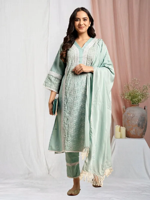 Sea_Green_Embroidered_Cotton_Kurta_with_Lace_Pant_and_Embroidered_Dupatta_-_Set_of_3_-_XXL
