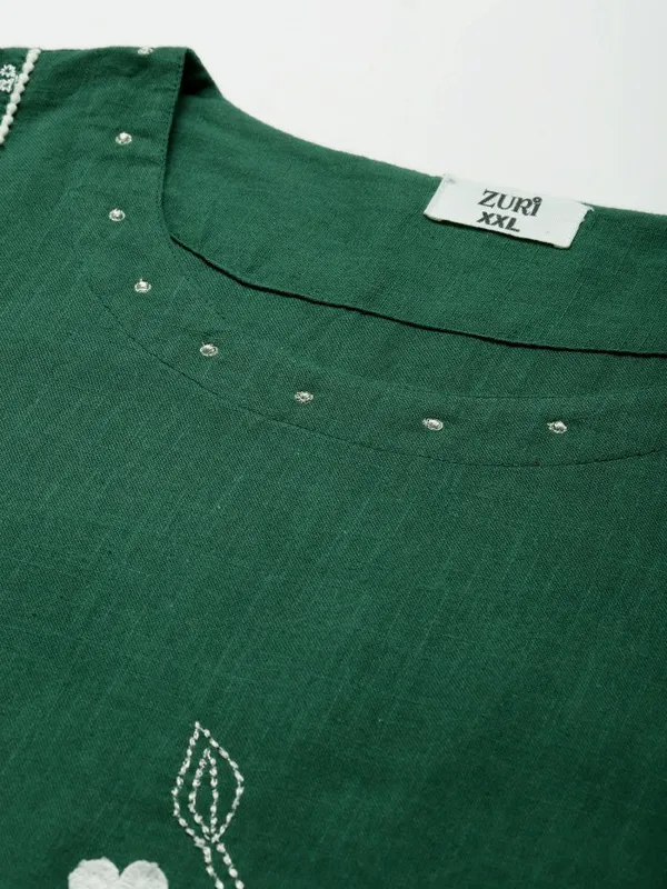 Royal_Green_Patch_Work_Embroidered_Cotton_Kurta_with_Embroidered_Pant_and_Dupatta_-_Set_of_3_-_XXL