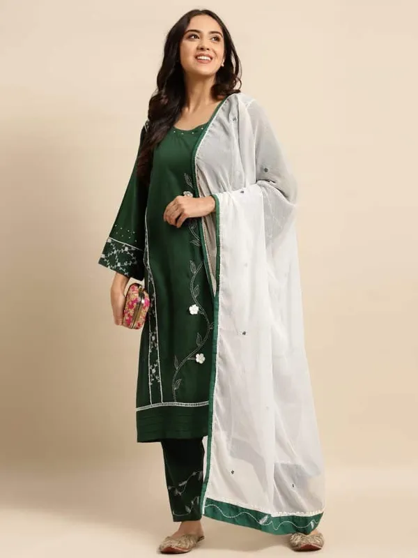 Royal_Green_Patch_Work_Embroidered_Cotton_Kurta_-_XXL