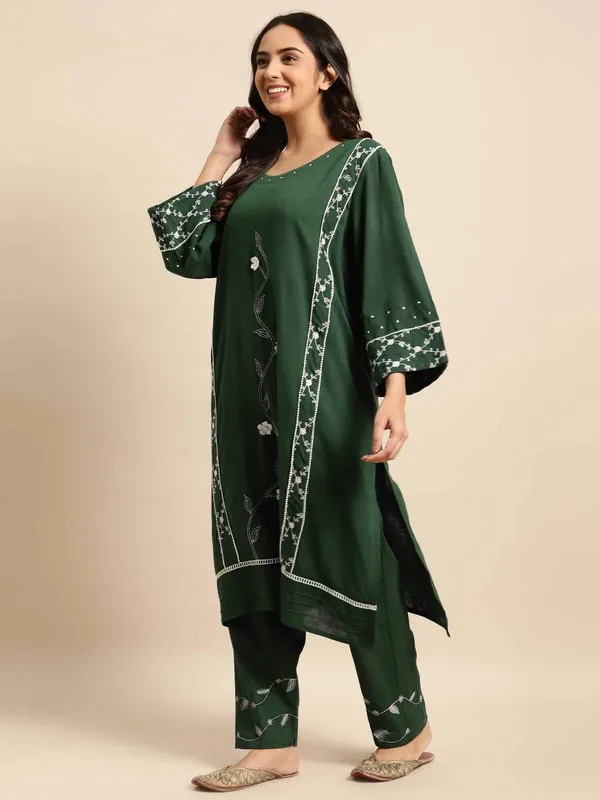 Royal_Green_Patch_Work_Embroidered_Cotton_Kurta_-_XXL