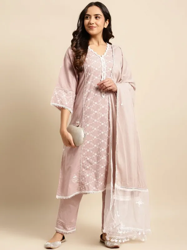 Taupe_Embroidered_Cotton_Kurta_-_XXL