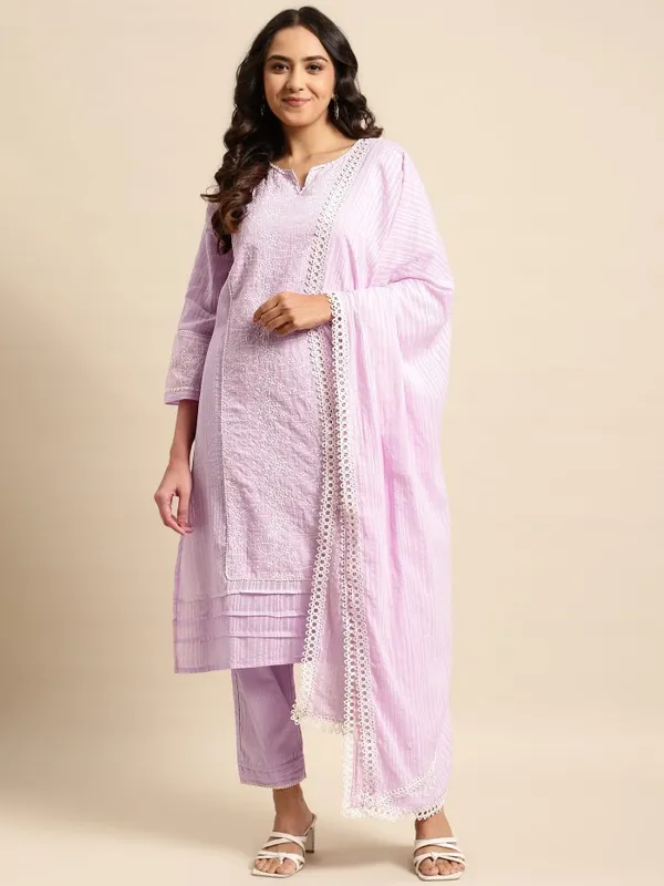 Purple_Pleated_Embroidered_Cotton_Kurta_with_Embroidered_Pant_-_Set_of_2_-_XXL