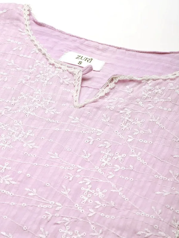 Purple_Pleated_Embroidered_Cotton_Kurta_with_Embroidered_Pant_-_Set_of_2_-_XXL