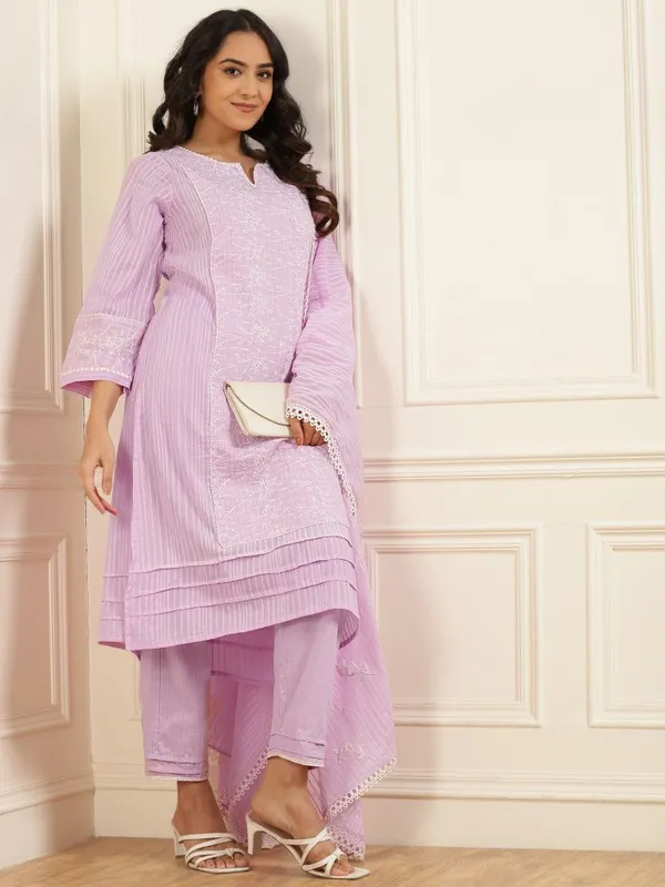 Purple_Pleated_Embroidered_Cotton_Kurta_with_Embroidered_Pant_and_Dupatta_-_Set_of_3_-_XXL
