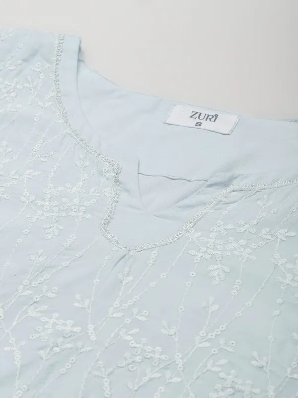 Blue_Short_Panel_Embroidered_Cotton_Kurta_with_Lace_Pant_-_Set_of_2_-_XXL