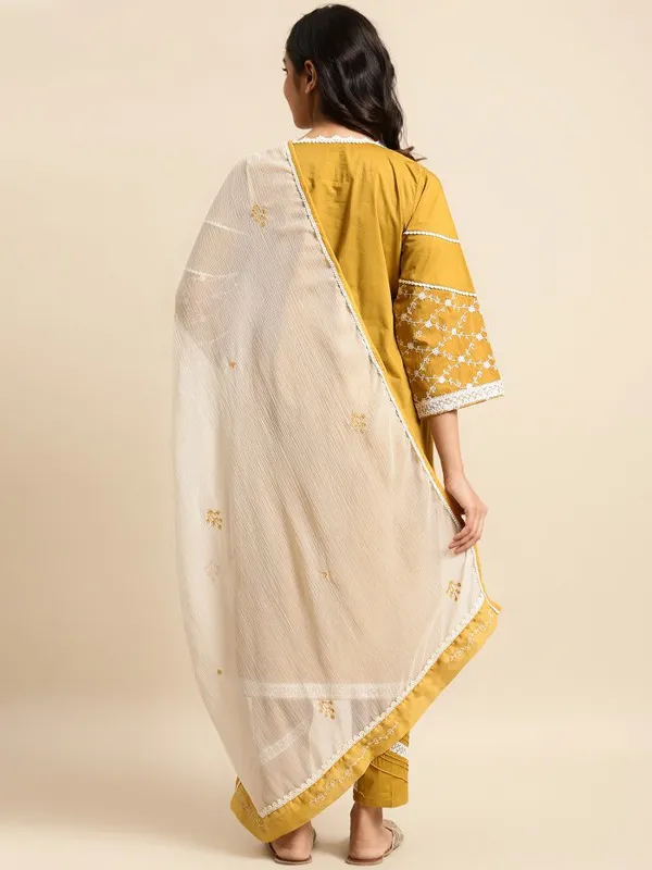 Mustard_Embroidered_Cotton_Kurta_with_Lace_Pant_-_Set_of_2_-_XXL