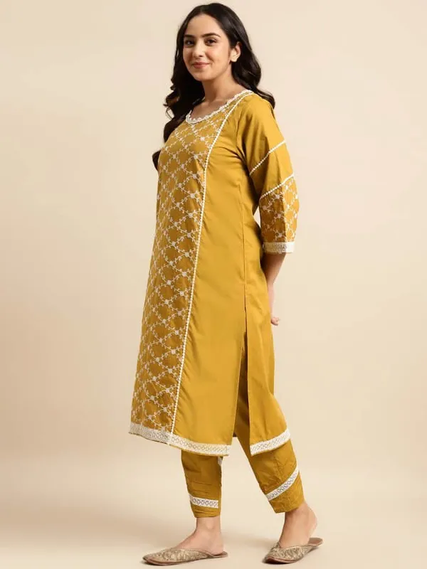 Mustard_Embroidered_Cotton_Kurta_-_XXL