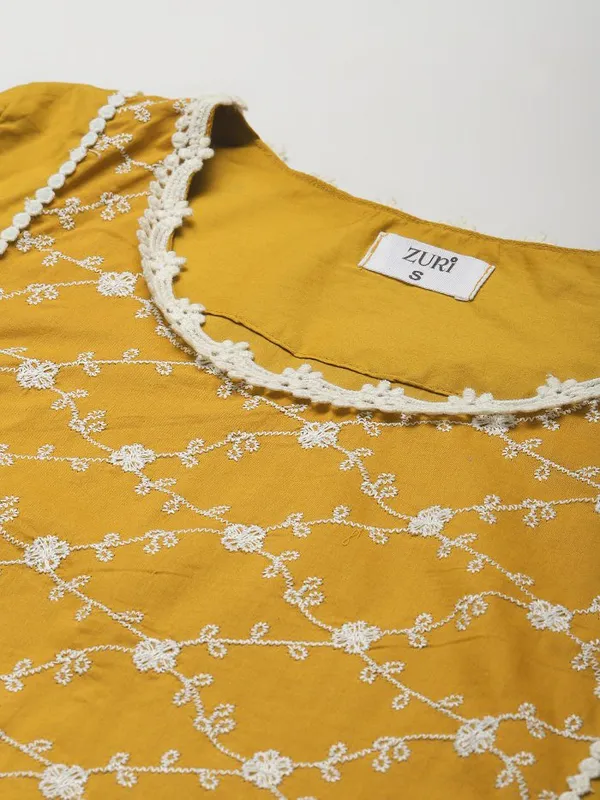 Mustard_Embroidered_Cotton_Kurta_-_XXL