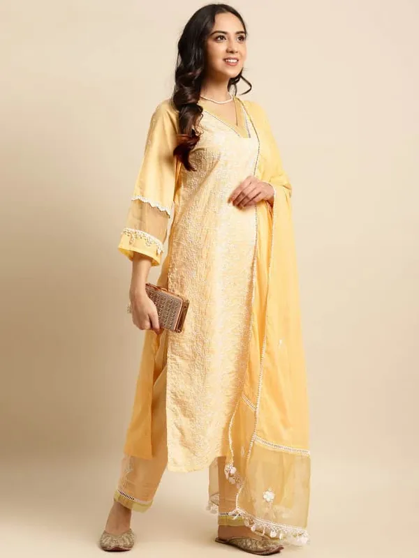 Yellow_Embroidered_Cotton_Kurta_-_XXL