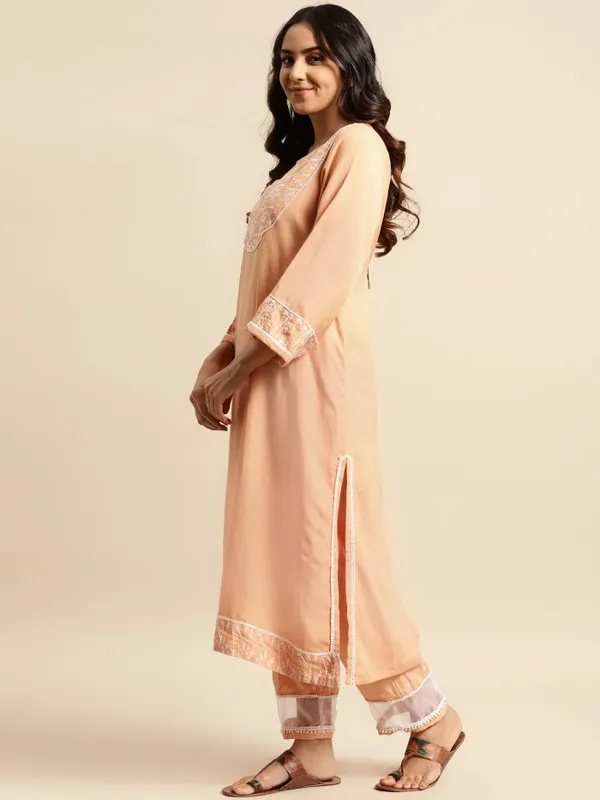 Orange_Short_panel_Embroidered_kurta_with_Lace_Pant_-_Set_of_2_-_XXL