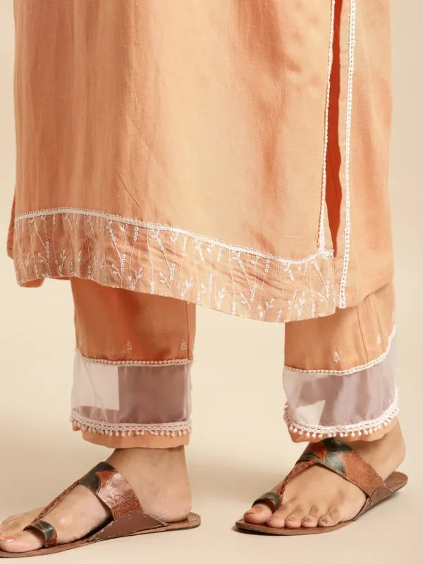 Orange_Short_panel_Embroidered_kurta_with_Lace_Pant_-_Set_of_2_-_XXL