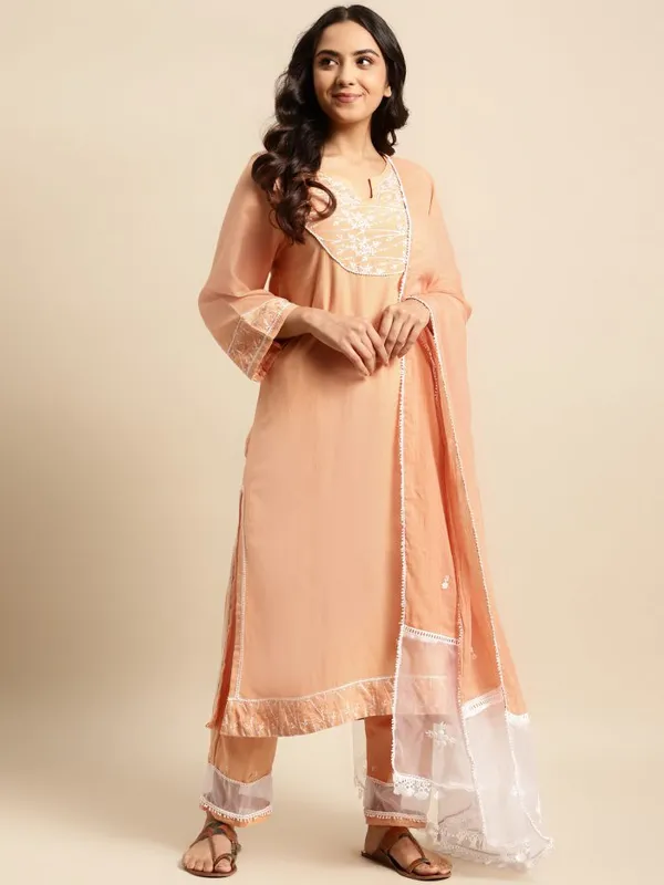 Orange_Short_panel_Embroidered_kurta_with_Lace_Pant_-_Set_of_2_-_XXL