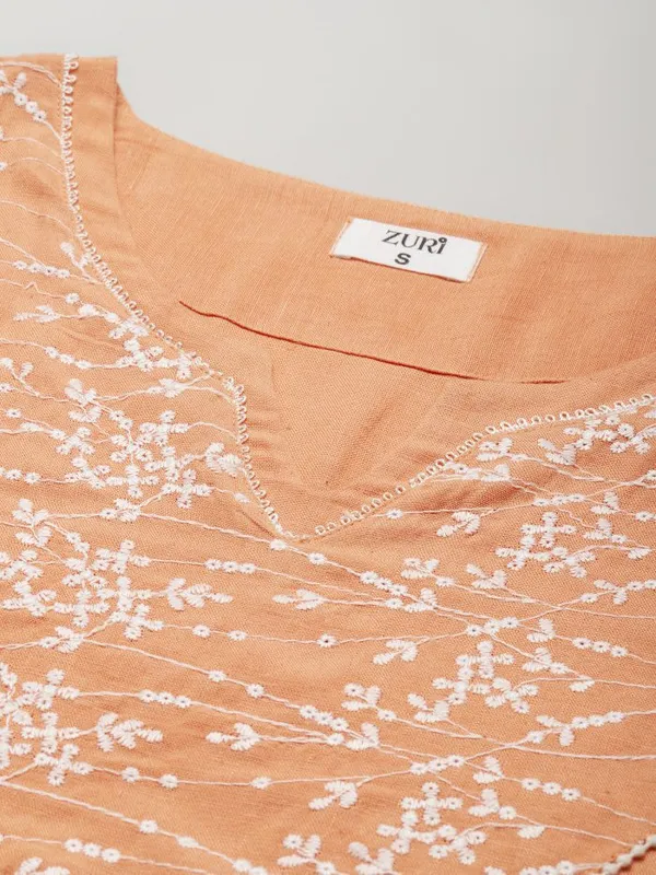 Orange_Short_panel_Embroidered_kurta_-_XXL