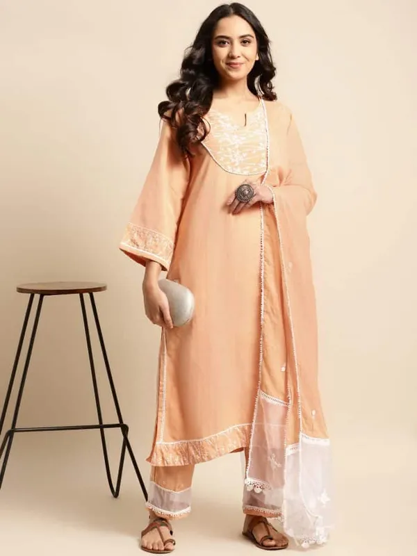 Orange_Short_panel_Embroidered_kurta_-_XXL