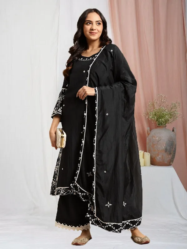 Black_Zari_Embroidered_Premium_Cotton_kurta_with_Embroidered_Pant_and_Dupatta_-_Set_of_3_-_XXL