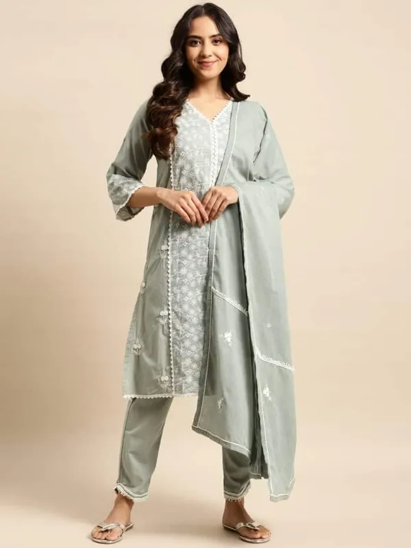 Olive_Green_Embroidered_Cotton_Kurta_with_Lace_Pant_and_Embroidered_Dupatta_-_Set_of_3_-_XXL