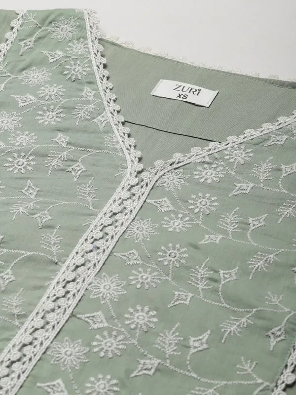 Olive_Green_Embroidered_Cotton_Kurta_-_XXL