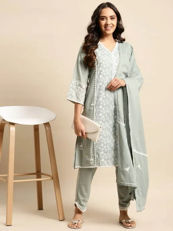 Olive_Green_Embroidered_Cotton_Kurta_-_XXL