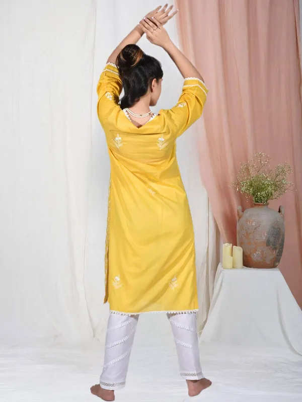 Yellow_Embroidered_Cotton_Kurta_with_Lace_Pant_-_Set_of_2_-_XXL