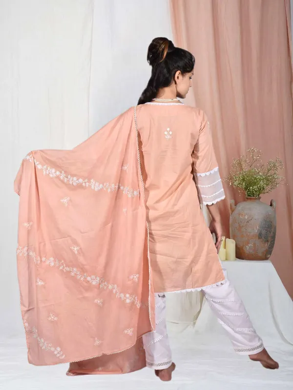 Peach_Embroidered_Cotton_Kurta_with_Cotton_Pant_-_Set_of_2_-_XXL