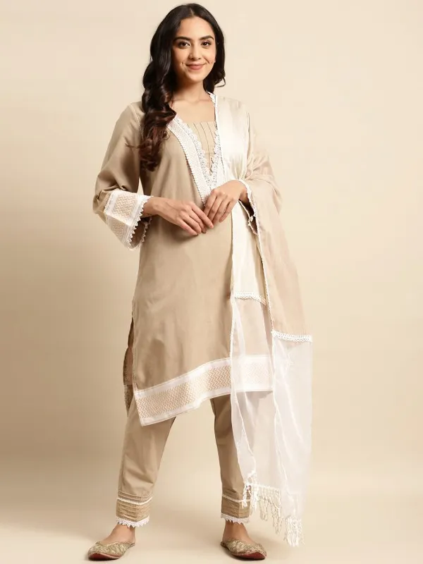 Beige_Handloom_Ikat_Cotton_Kurta_with_Pintuck_Pant_-_Set_of_2_-_XXL