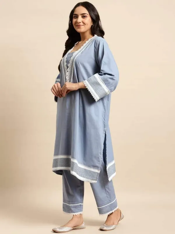 Blue_Handloom_Ikat_Cotton_Kurta_with_Pintuck_Pant_-_Set_of_2_-_XXL