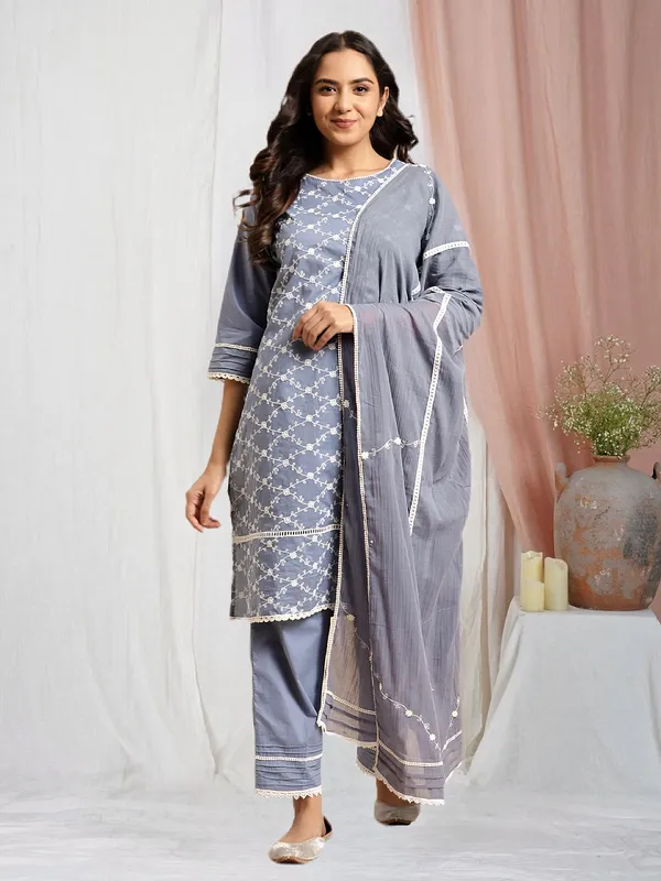Grey_Blue_Embroidered_Round_Neckline_Cotton_Kurta_with_Lace_Pant_and_Embroidered_Dupatta_-_Set_of_3_-_XXL