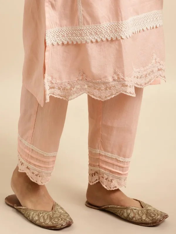 Peach_Lace_Scalloped_Cotton_Kurta_with_Lace_Pant_-_Set_of_2_-_XXL