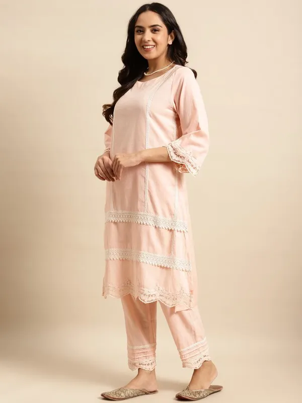 Peach_Lace_Scalloped_Cotton_Kurta_with_Lace_Pant_-_Set_of_2_-_XXL