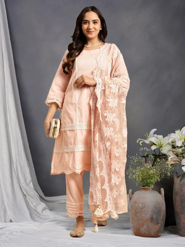 Peach_Lace_Scalloped_Cotton_Kurta_with_Lace_Pant_and_Embroidered_Dupatta_-_Set_of_3_-_XXL