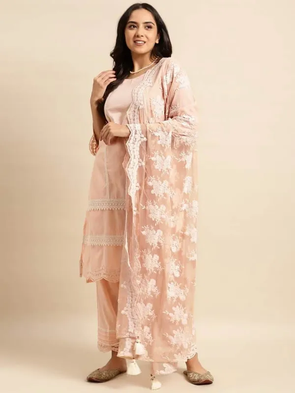 Peach_Lace_Scalloped_Cotton_Kurta_with_Lace_Pant_and_Embroidered_Dupatta_-_Set_of_3_-_XXL