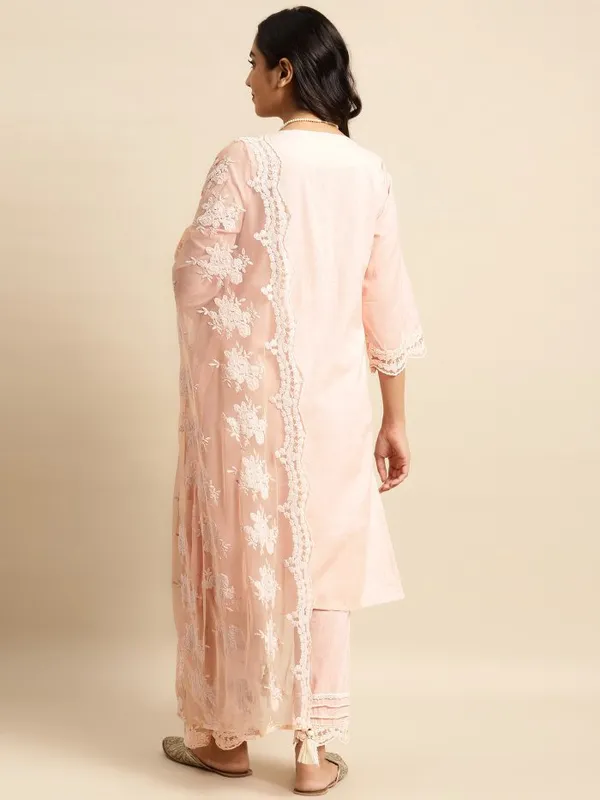 Peach_Lace_Scalloped_Cotton_Kurta_with_Lace_Pant_and_Embroidered_Dupatta_-_Set_of_3_-_XXL
