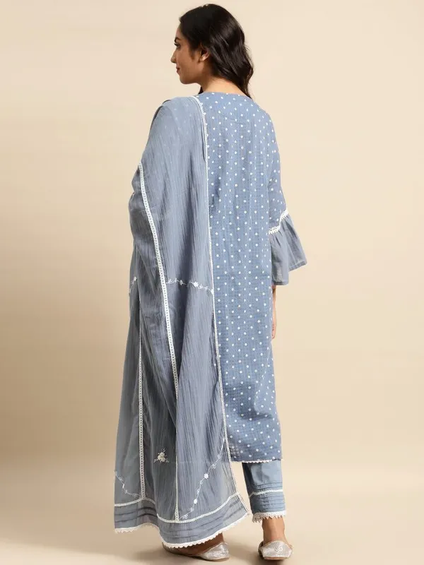 Blue_Polka_Dot_Printed_Cotton_Kurta_with_Lace_Pant_-_Set_of_2_-_XXL