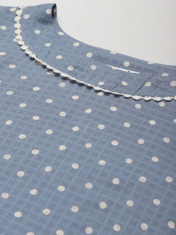 Blue_Polka_Dot_Printed_Cotton_Kurta_with_Lace_Pant_-_Set_of_2_-_XXL