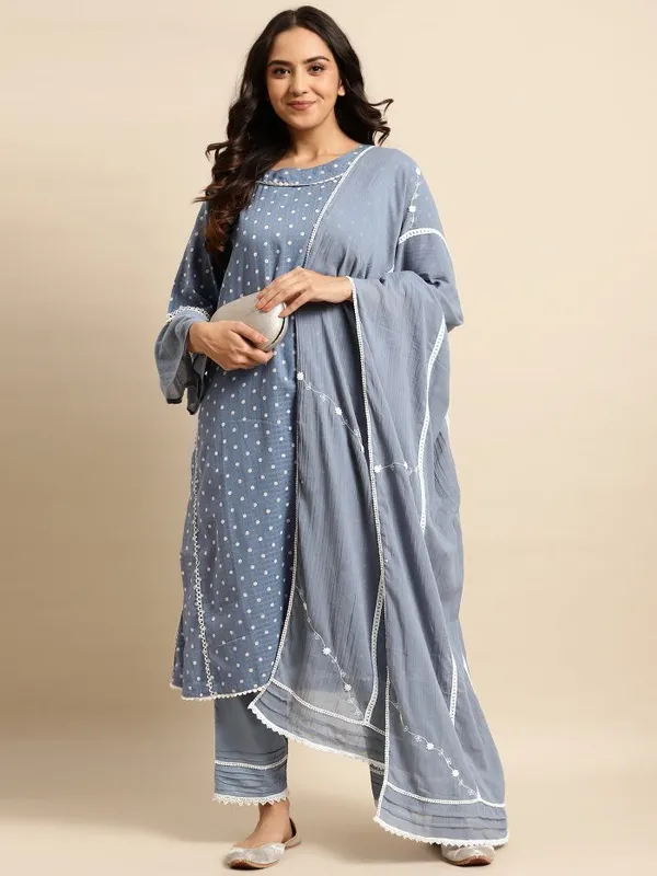 Blue_Polka_Dot_Printed_Cotton_Kurta_-_XXL