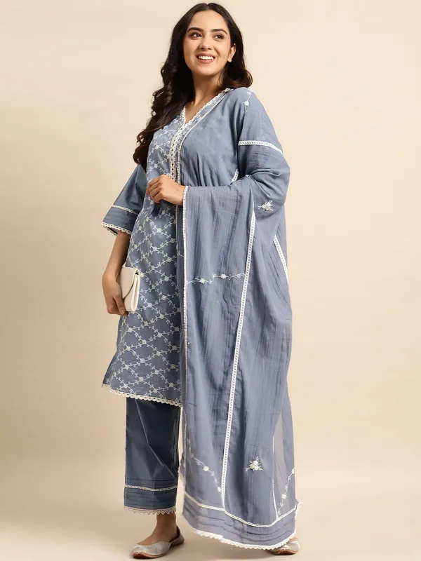 Grey_Blue_Embroidered_V_Neckline_Cotton_Kurta_with_Lace_Pant_and_Embroidered_Dupatta_-_Set_of_3_-_XXL
