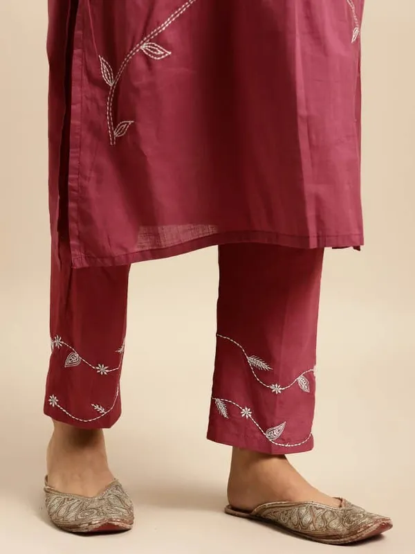Maroon_3D_Patch_Work_Embroidered_Cotton_Kurta_with_Embroidered_Pant_-_Set_of_2_-_XXL