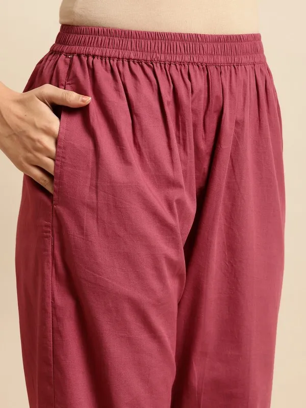 Maroon_3D_Patch_Work_Embroidered_Cotton_Kurta_with_Embroidered_Pant_-_Set_of_2_-_XXL