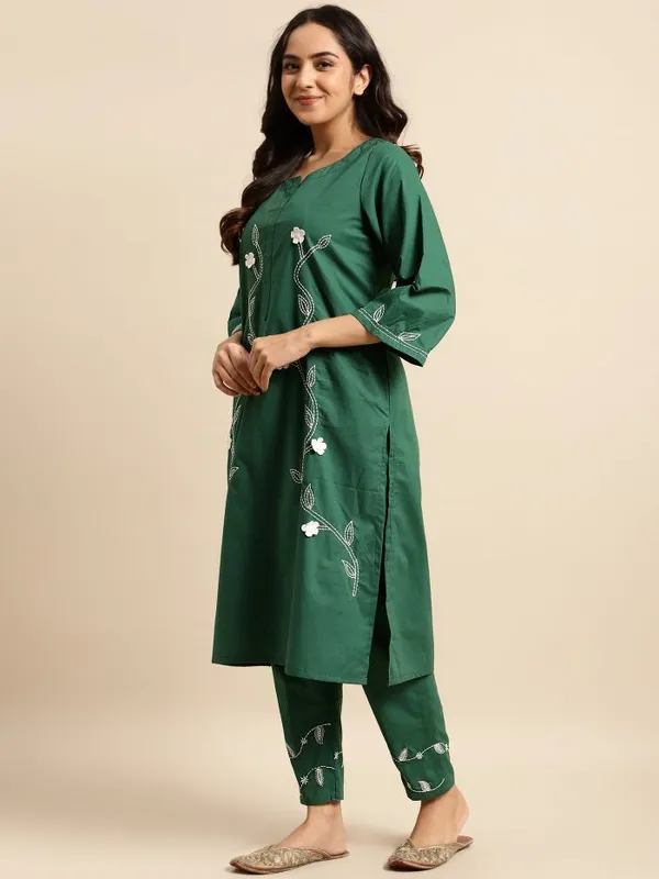 Green_3D_Patch_Work_Embroidered_Cotton_Kurta_-_XXL
