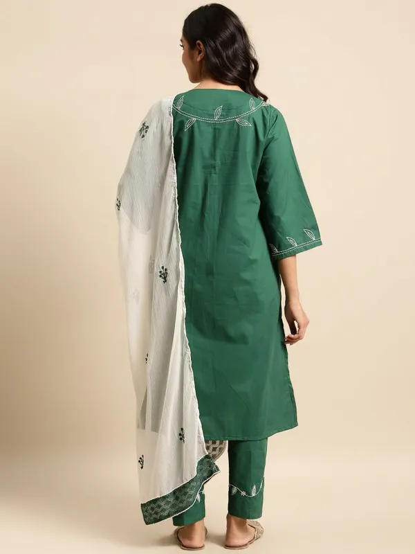 Green_3D_Patch_Work_Embroidered_Cotton_Kurta_-_XXL