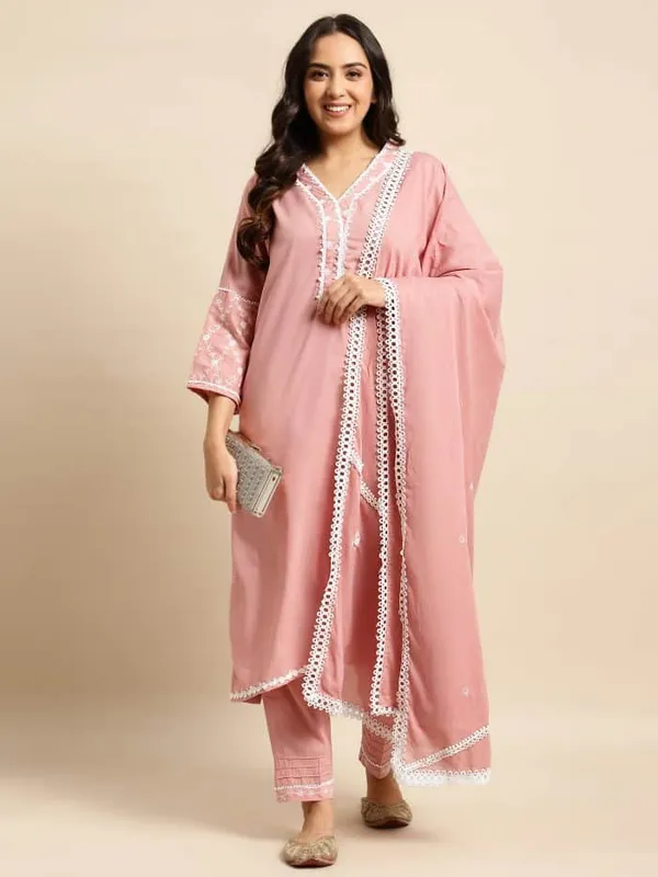 Salmon_Embroidered_Cotton_Kurta_with_Pintuck_Pant_and_Embroidered_Dupatta_-_Set_of_3_-_XXL