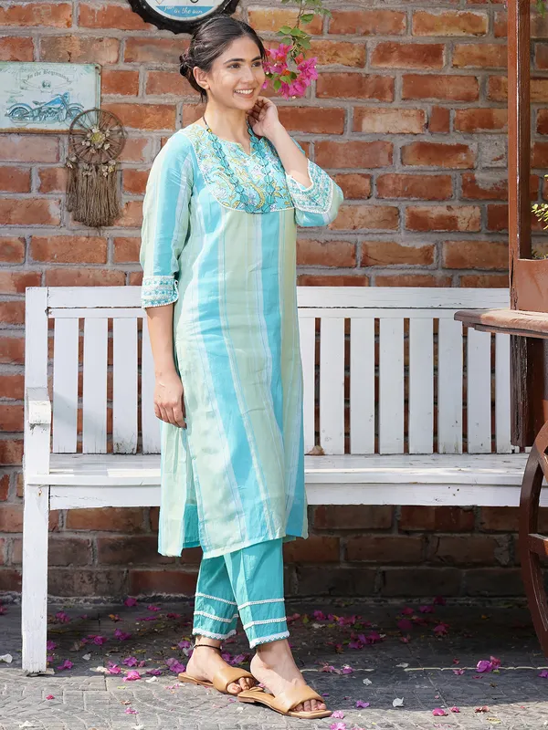 Blue_Green_Printed_Cotton_Kurta_Paired_With_Lace_Pant_and_Dupatta-_Set_of_3_-_XXL